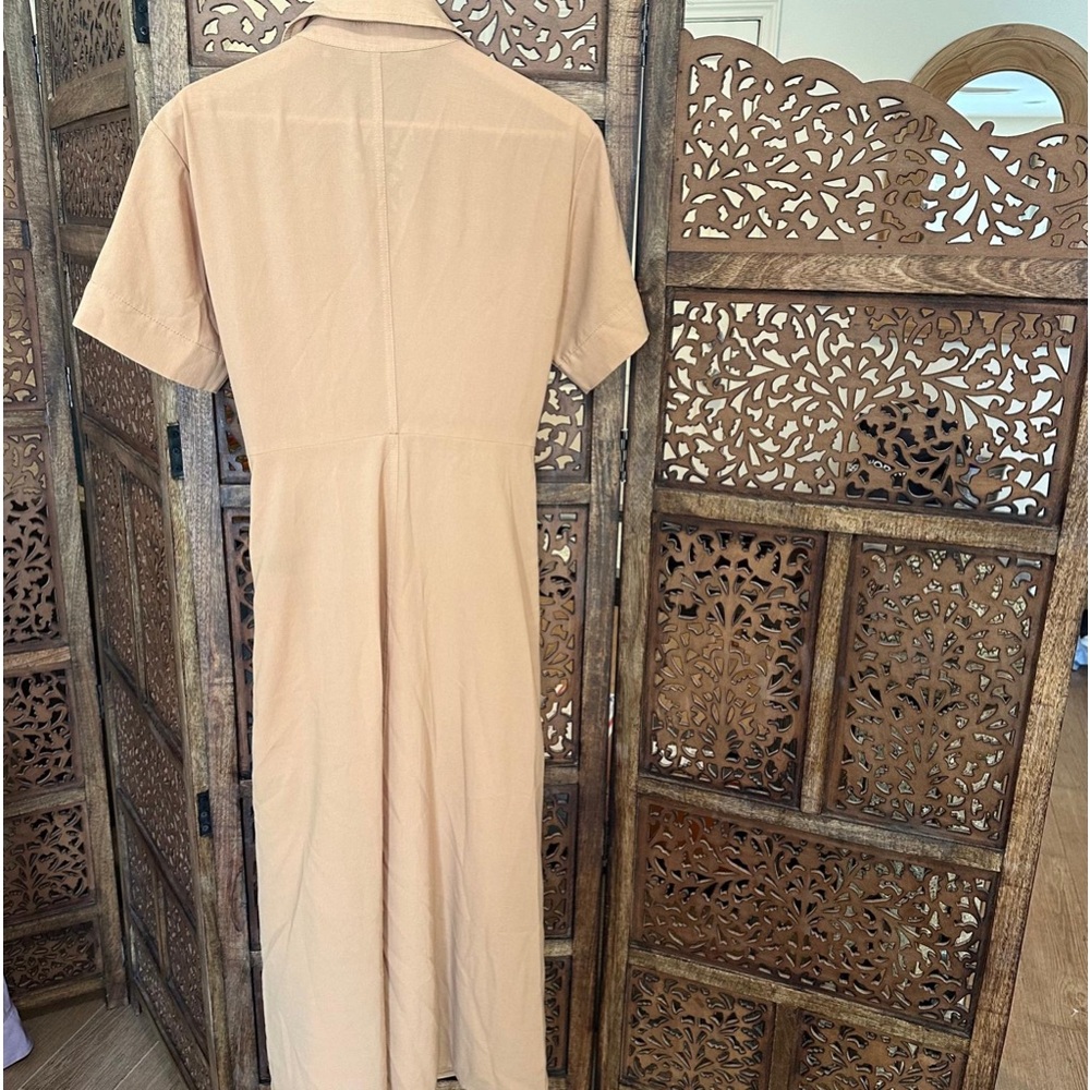A.L.C. Florence Tan Layered Pleated Crepe Midi Dress - Picture 6 of 7
